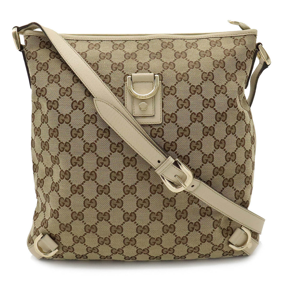 Gucci GG Canvas Crossbody Bag Leather Beige Brown Cream
